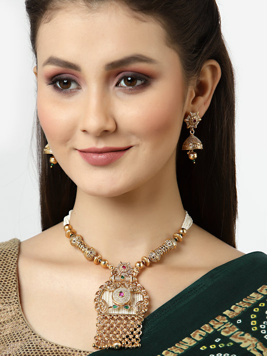 Arrabi Gold Handcrafted Jewellery Set with 2 Earrings (56 cm)