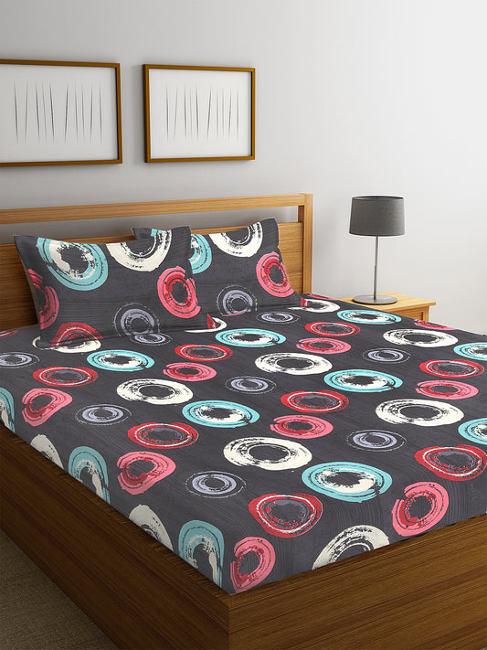 Arrabi Multi Geometric TC Cotton Blend King Bedsheet with 2 Pillow Cover (250 x 220 cm)