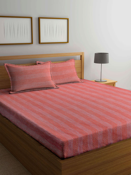 Arrabi Brown Stripes Handwoven Cotton King Size Bedsheet with 2 Pillow Covers (260 X 225 cm)