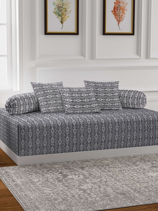 Arrabi Grey Set of 6 Stripes Handwoven Cotton Diwan Set (225 x150 cm)