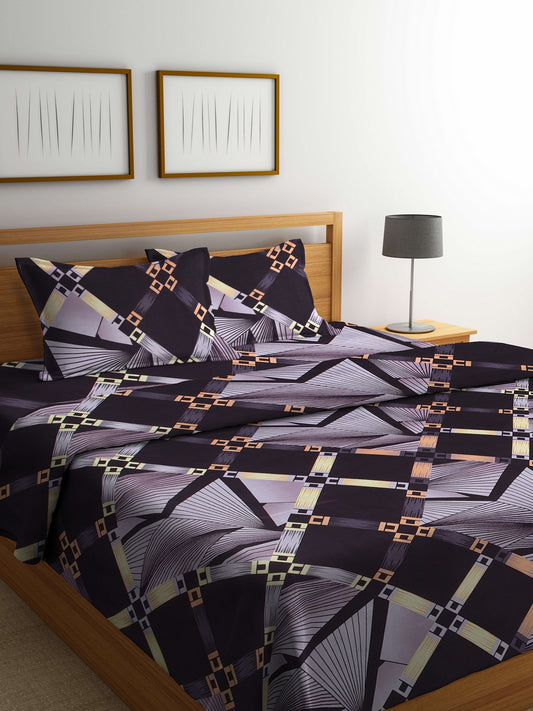 Arrabi Brown Geometric TC Cotton Blend Double Size Comforter Bedding Set with 2 Pillow Cover