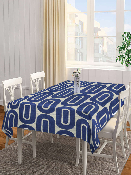 Arrabi Blue Geometric TC Cotton Blend 6 Seater Table Cover (180 x 130 cm)