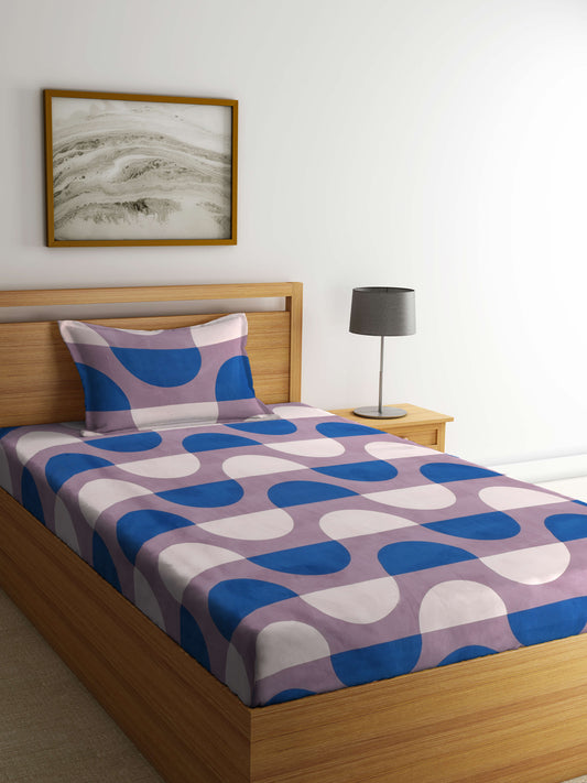 Arrabi Multi Graphic TC Cotton Blend Single Size Bedsheet with 1 Pillow Cover ( 220 X 150 cm)