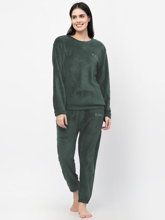 Arrabi Women Green Wool Blend Solid Winter Night Suit