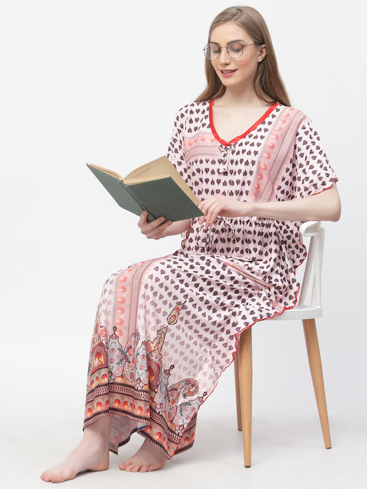 Arrabi Women Peach Indian Kaftan Dress