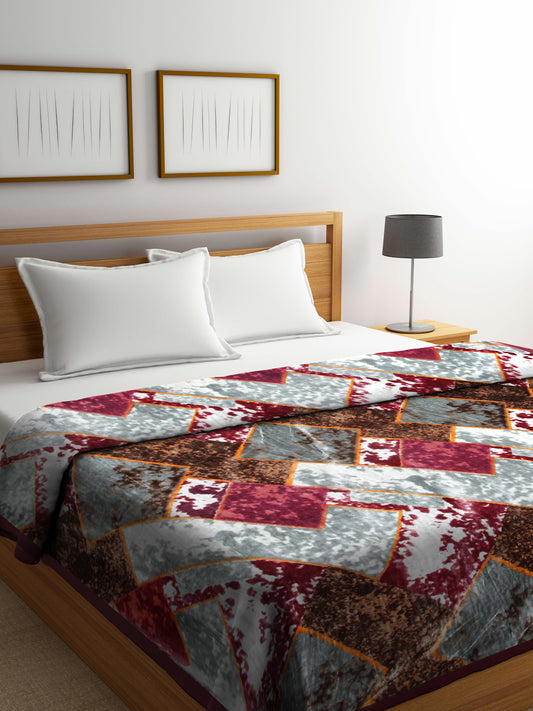 Arrabi Multi Geometric Wool Blend 950 GSM Full Size Double Bed Blanket (230 X 200 cm)