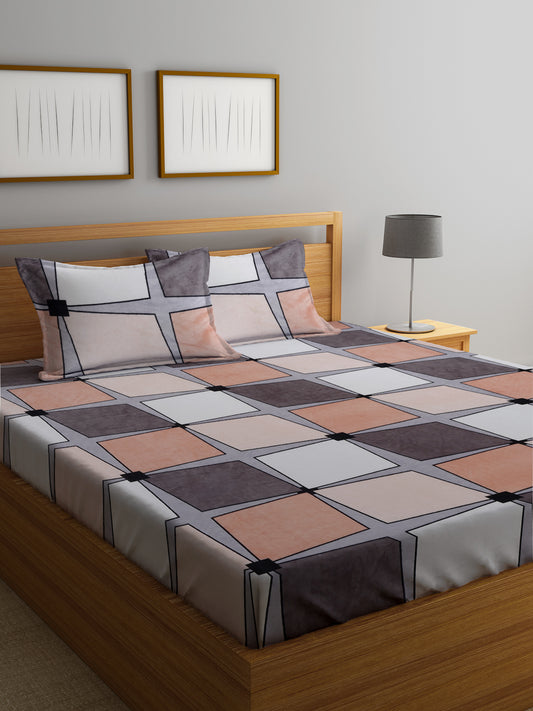 Arrabi Multi Geometric TC Cotton Blend King Size Winter Bedsheet with 2 Pillow Covers (245 X 215 cm)