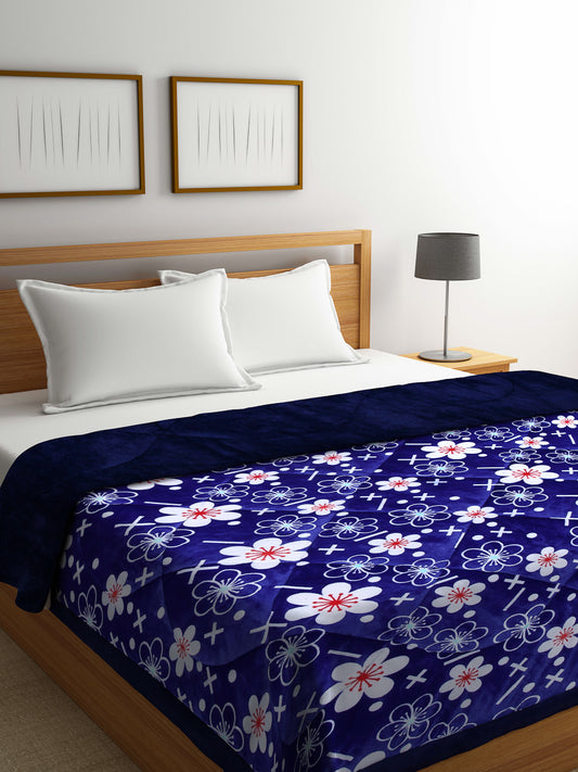 Arrabi Blue Floral Polyester King Size 950 GSM Double Quilt (220 X 210 cm)