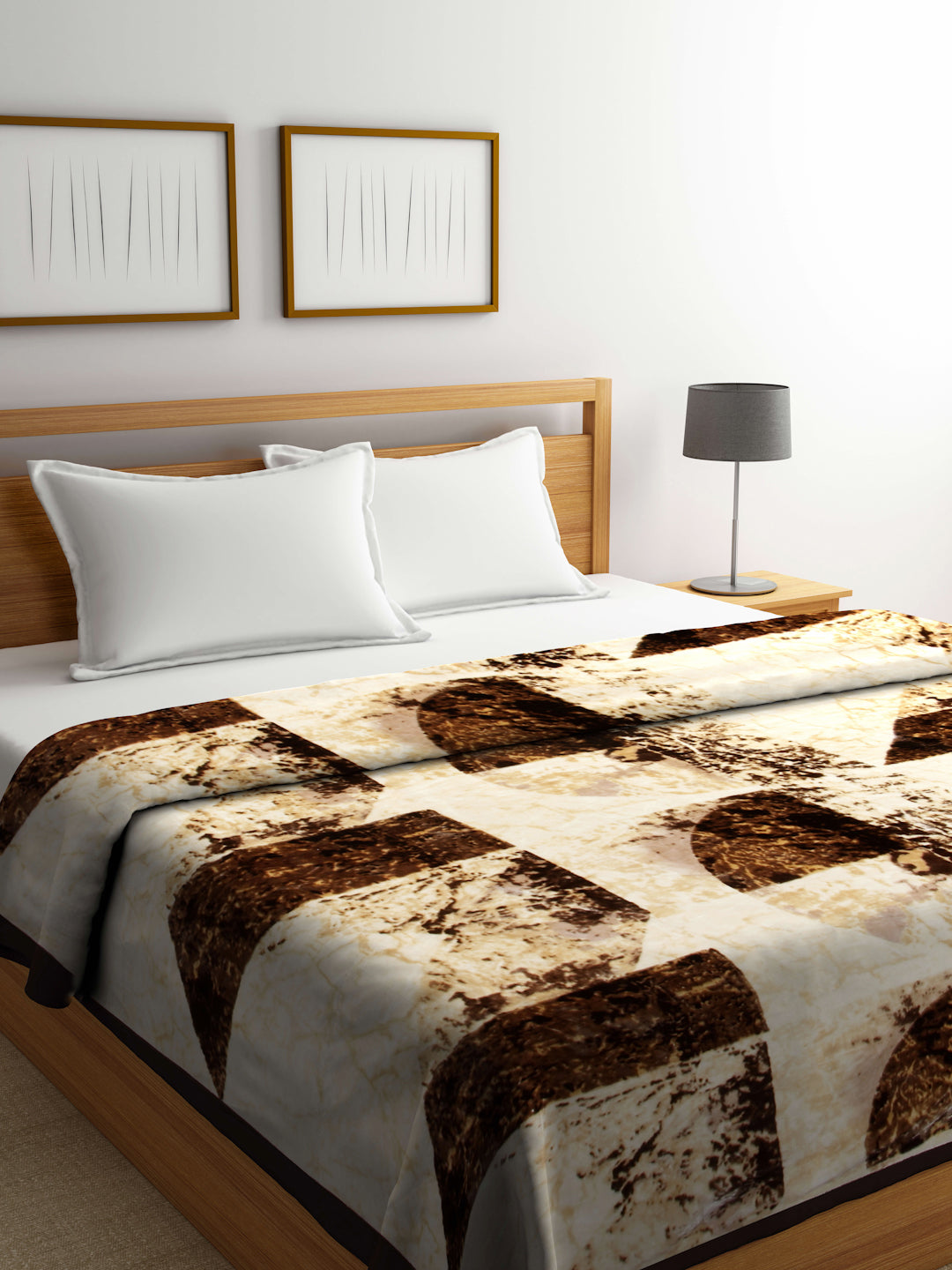 Arrabi Brown Abstract Wool Blend 1100 GSM Full Size Double Bed Blanket (230 X 200 cm)