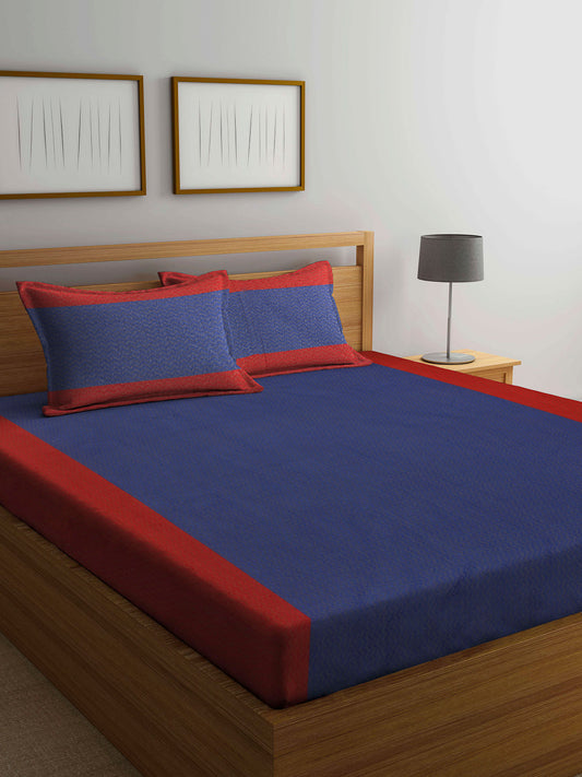 Arrabi Orange Stripes Handwoven Cotton King Size Bedsheet with 2 Pillow Covers (260 X 230 cm)
