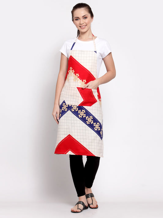 Arrabi Beige Geometric Cotton Blend Apron With 2 Patch Pocket (85 x 70 cm)