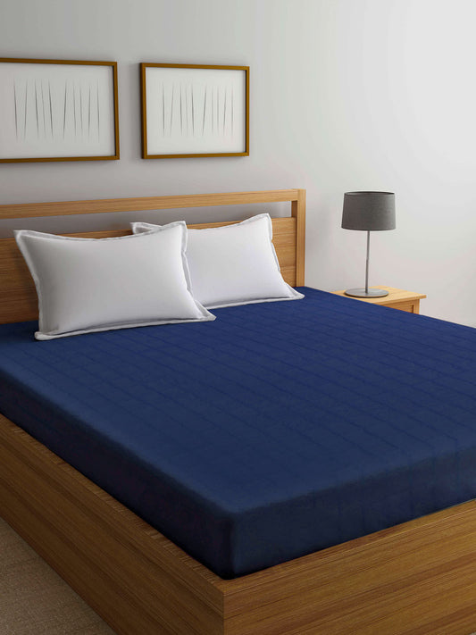 Arrabi Blue Solid TC Cotton Blend 210 GSM Double Bed Size Mattress Protector (250 X 230 cm)