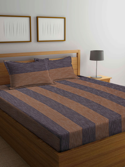 Arrabi Multi Stripes Handwoven Cotton Super King Size Bedsheet with 2 Pillow Covers (270 X 260 cm)
