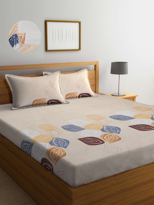 ARRABI® King Size Elastic Fitted Bedsheet with Two Pillow Covers  (250 X 215 Cm)