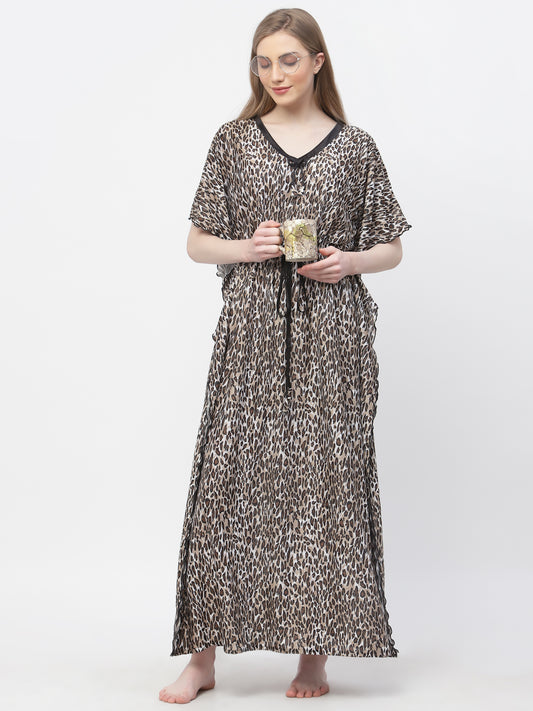 Arrabi Women Brown Graphic Kaftan Dress