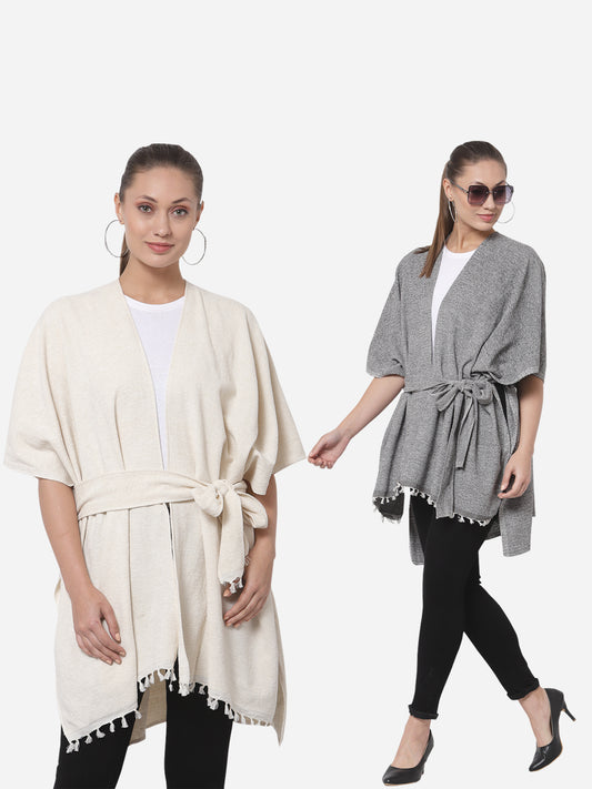 Arrabi Multi Solid Cotton Chenille Full Size 2 Shrug with Belt (Pack of 2) (160 x 100 cm)