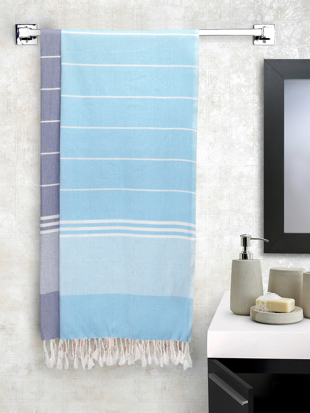 Arrabi Multi Stripes Handwoven Cotton Bath Towel (Set of 2) (150 x 75 cm)