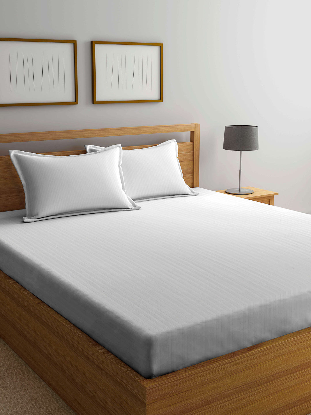 Arrabi White Stripes TC Cotton Blend Double Size Bedsheet with 2 Pillow Covers (250 x 220 cm)