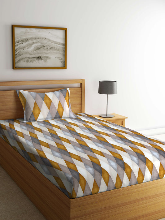 Arrabi Multi Geometric TC Cotton Blend Single Size Bedsheet with 1 Pillow Cover (225 x150 cm)