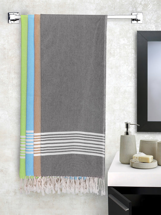 Arrabi Multi Solid Handwoven Cotton Bath Towel (Set of 4 ) (150 X 75 Cm)