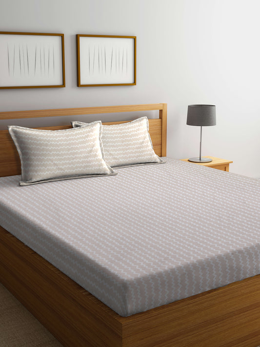 Arrabi Brown Stripes TC Cotton Blend King Size Bedsheet with 2 Pillow Covers (250 X 215 cm)