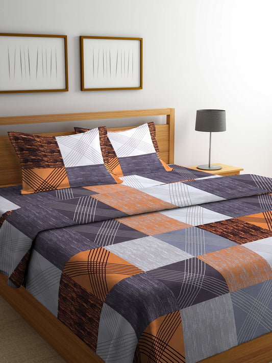 Arrabi Multi Geometric TC Cotton Blend Double Size Comforter Bedding Set with 2 Pillow Cover