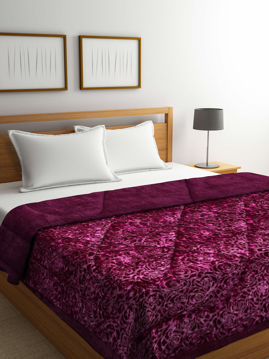 Arrabi Purple Floral Polyester King Size 950 GSM Double Quilt (240 X 210 cm)