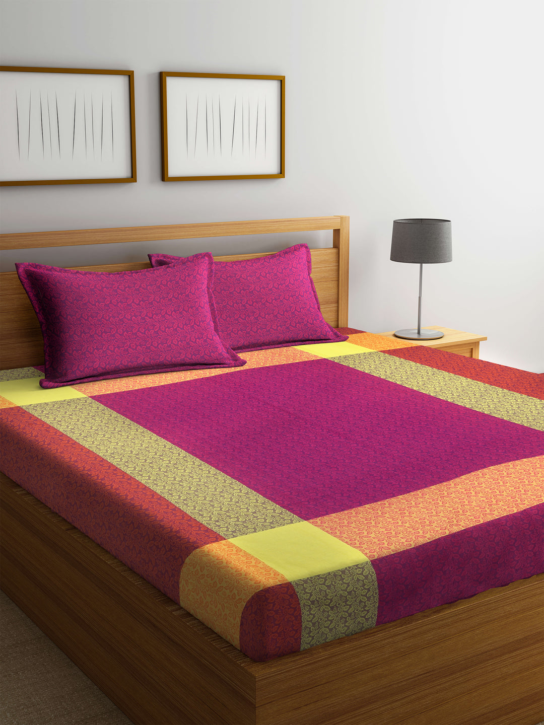 Arrabi Multi Floral Handwoven Cotton Double Size Bedsheet with 2 Pillow Covers (260 x 230 cm)