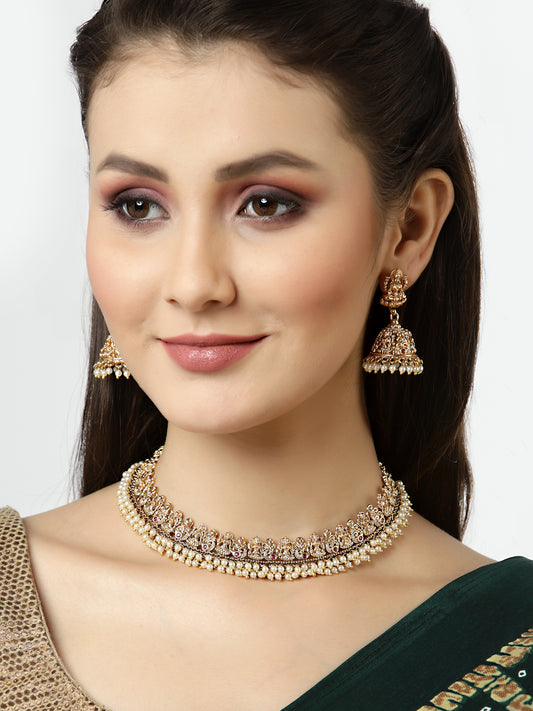 Arrabi Gold Handcrafted Jewellery Set with 2 Earrings(30 cm)