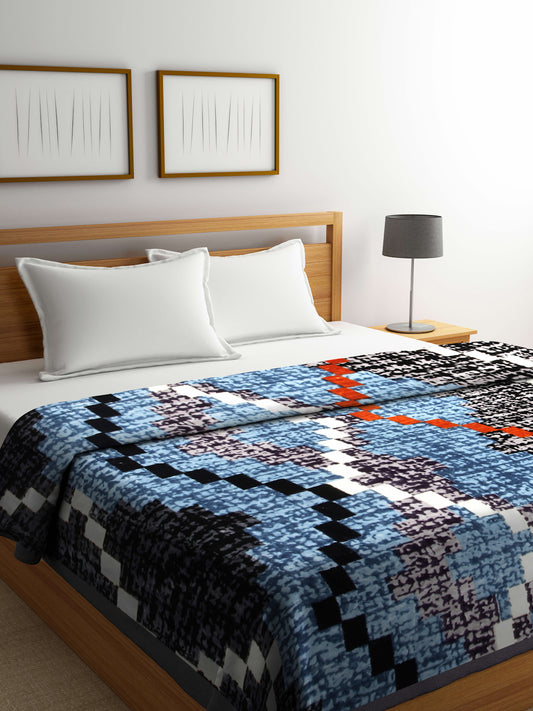 Arrabi Blue Abstract Wool Blend 950 GSM Full Size Double Bed Blanket (240 X 200 cm)