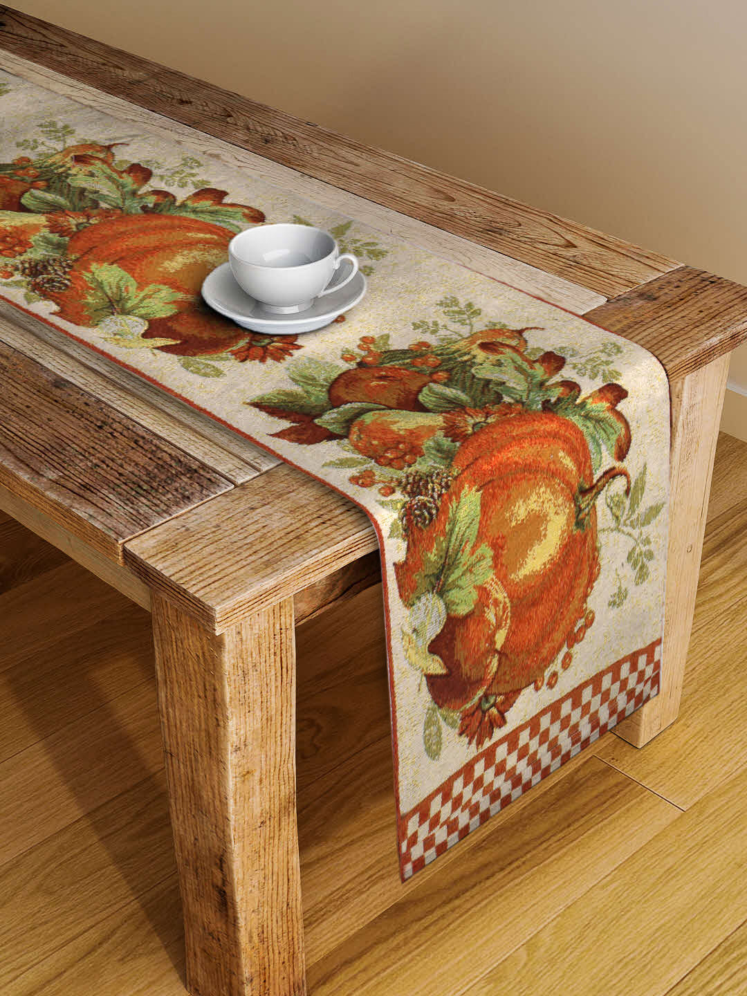 Arrabi Orange Graphic Blended Cotton 4 SEATER Table Runner (135 x 33 cm)