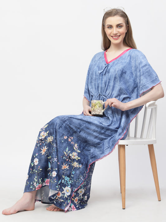 Arrabi Women Blue Floral Kaftan Dress