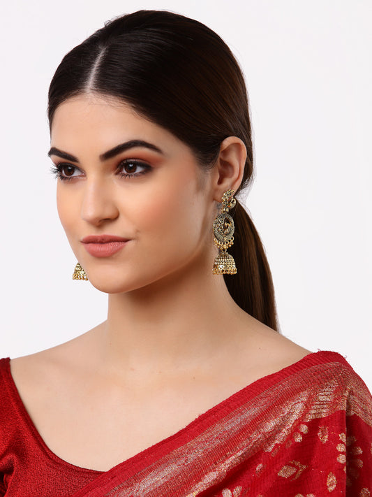 Arrabi Gold Oxidised Earrings (Set of 2) (10 cm)