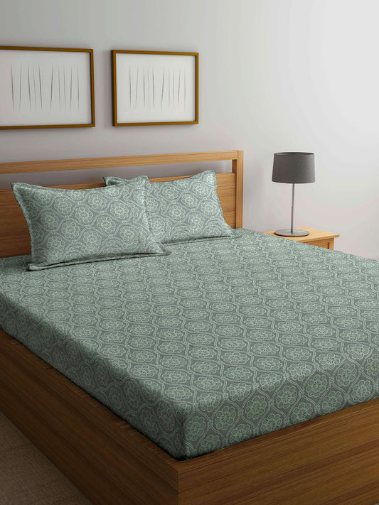 Arrabi Grey Indian Handwoven Cotton King Size Bedsheet with 2 Pillow Covers (260 X 230 cm)