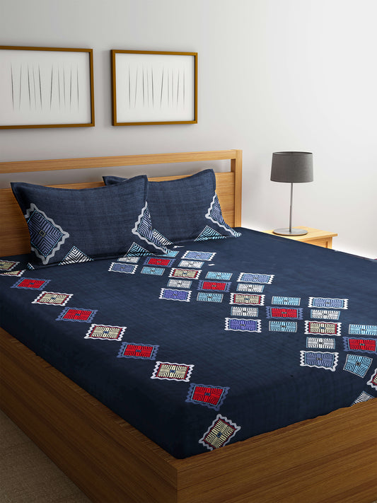Arrabi Multi Indian TC Cotton Blend Double King Bedsheet with 2 Pillow Covers (250 X 220 cm)