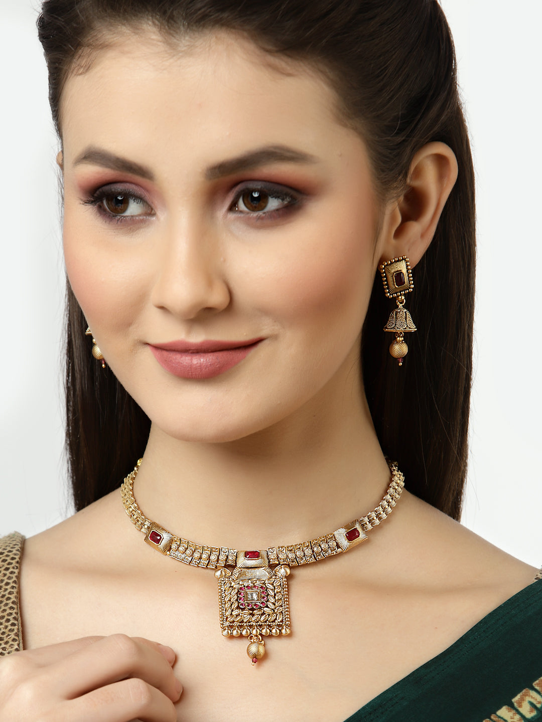Arrabi Gold Handcrafted Jewellery Set with 2 Earrings(30 cm)