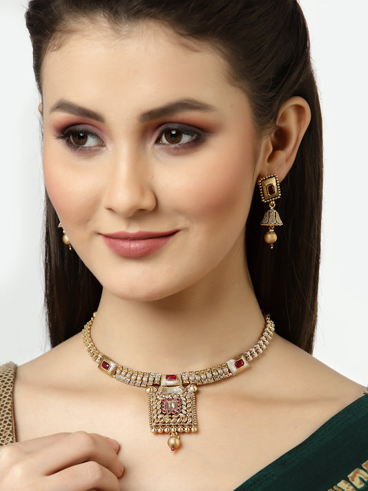 Arrabi Gold Handcrafted Jewellery Set with 2 Earrings(30 cm)