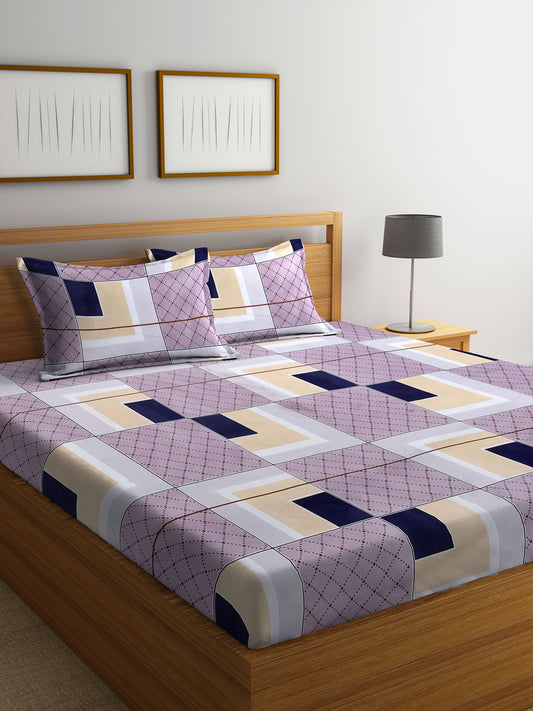 Arrabi Multi Geometric TC Cotton Blend Double Size Bedsheet with 2 Pillow Covers (250 x 215 cm)