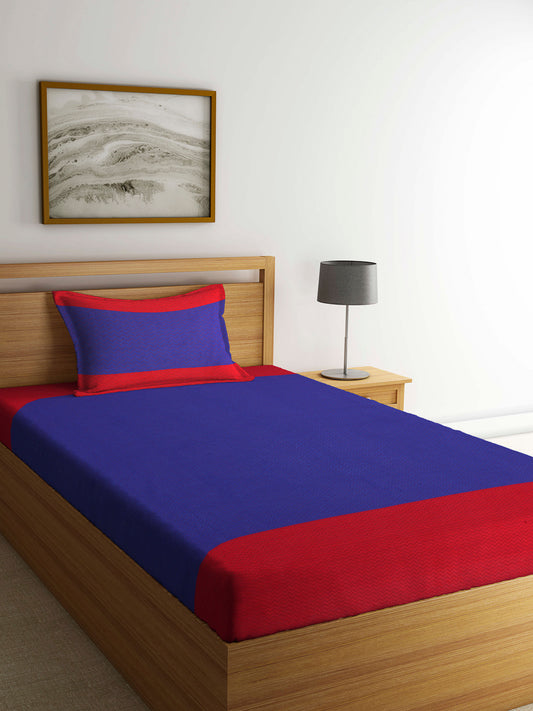 Arrabi Red Stripes Handwoven Cotton Single Size Bedsheet with 1 Pillow Cover (225 X 150 cm)