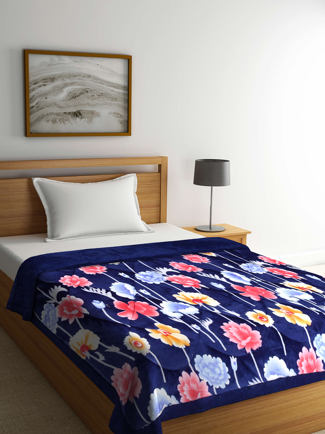 Arrabi Blue Floral Polyester Full Size 1060 GSM Single Bed Quilt (210 x 150 cm)