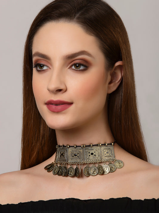 Arrabi Gold Oxidised Necklace (30 cm)