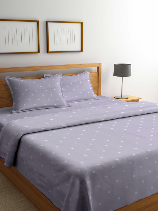 Arrabi Grey Polka dot TC Cotton Blend Double Size Comforter Bedding Set with 2 Pillow Cover