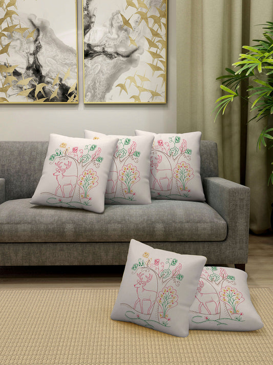 Arrabi Multi Graphic Handwoven Cotton Cushion Covers (Pack of 5) (40 x 40 cm)
