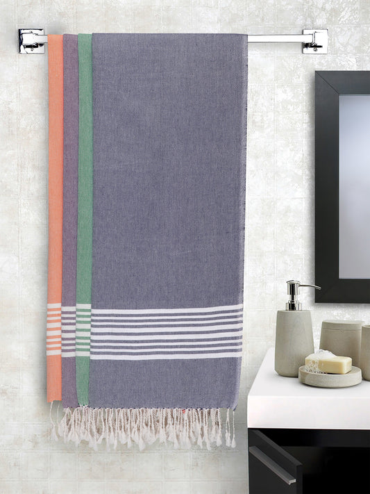 Arrabi Multi Solid Handwoven Cotton Bath Towel (Set of 4 ) (150 X 75 Cm)