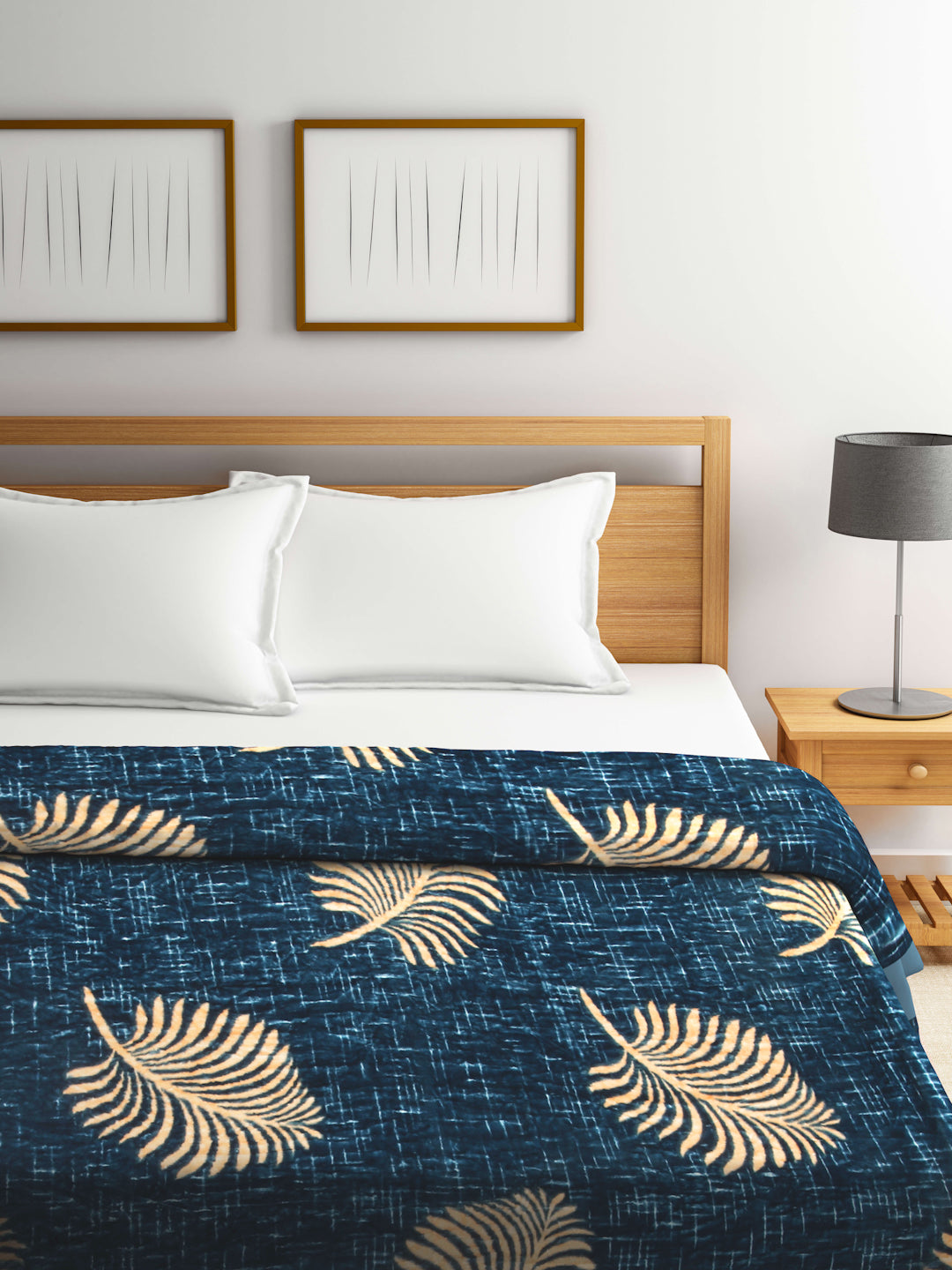 Arrabi Turquoise Leaf Wool Blend 900 GSM Full Size Double Bed Blanket (240 X 200 cm)