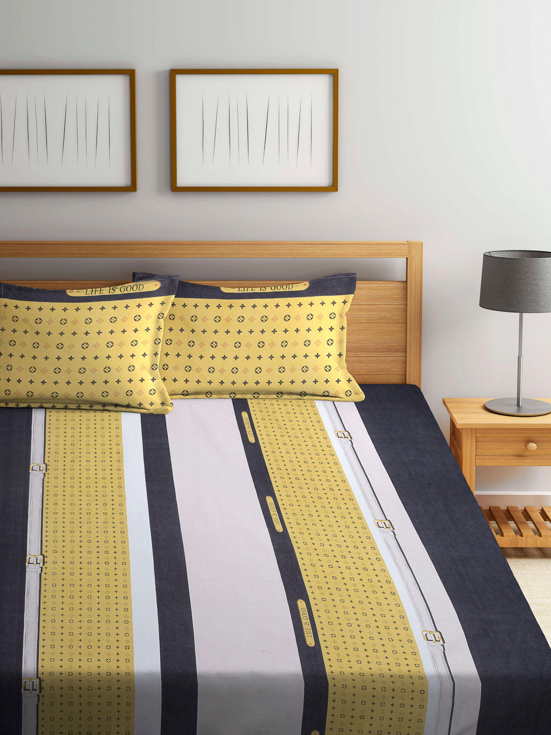 Arrabi Multi Stripes TC Cotton Blend King Size Bedsheet with 2 Pillow Covers (250 x 220 cm)