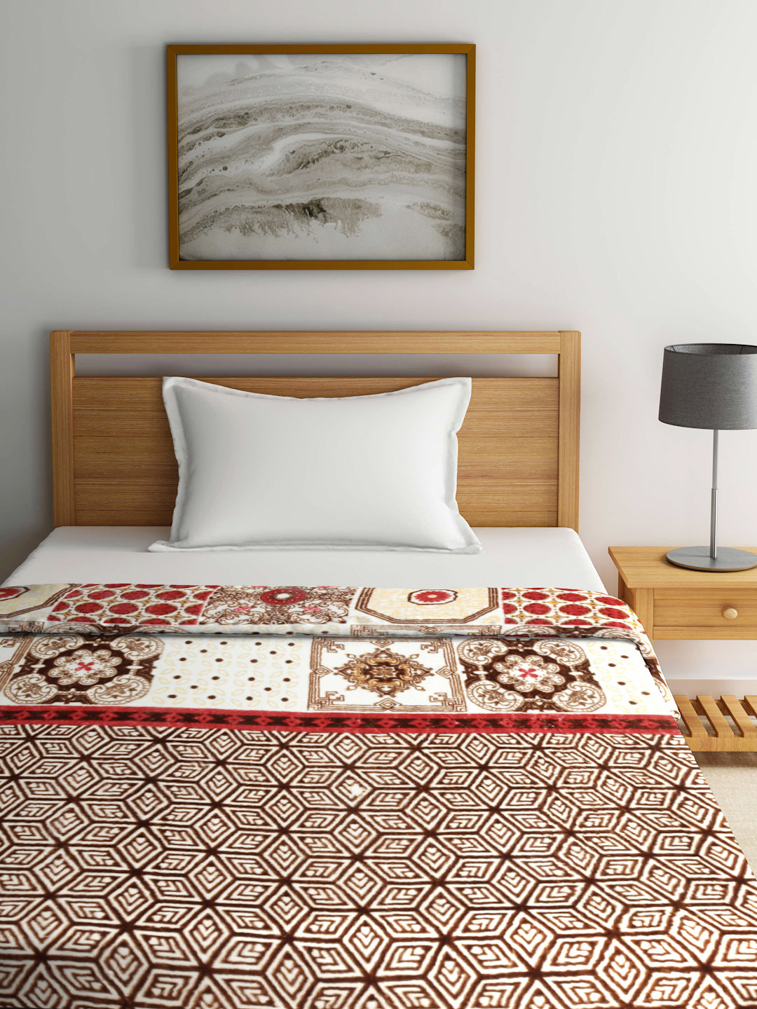 Arrabi Brown Geometric Polyester 950 GSM Full Size Single Bed Blanket (210 X 150 cm)
