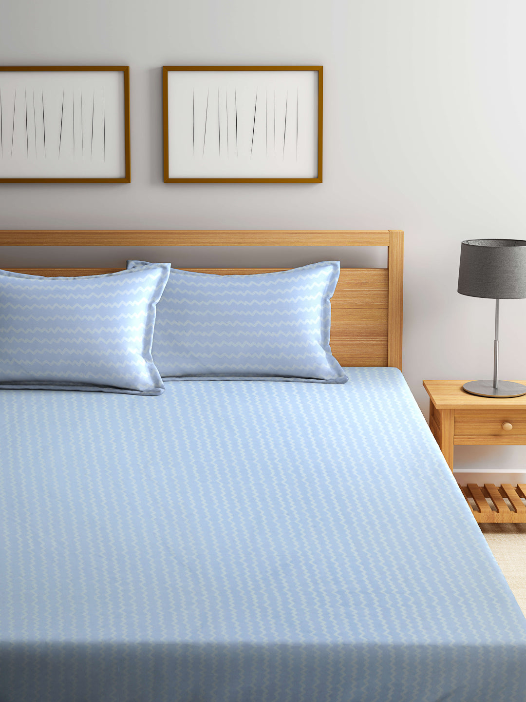Arrabi Blue Stripes TC Cotton Blend King Size Bedsheet with 2 Pillow Covers (250 X 215 cm)