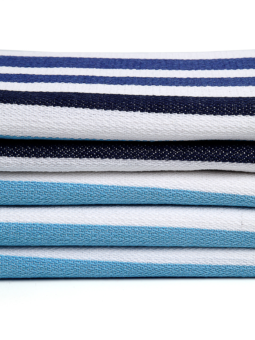 Arrabi Blue Stripes Handwoven Cotton Hand Towel (Set of 5) (85 X 35 cm)