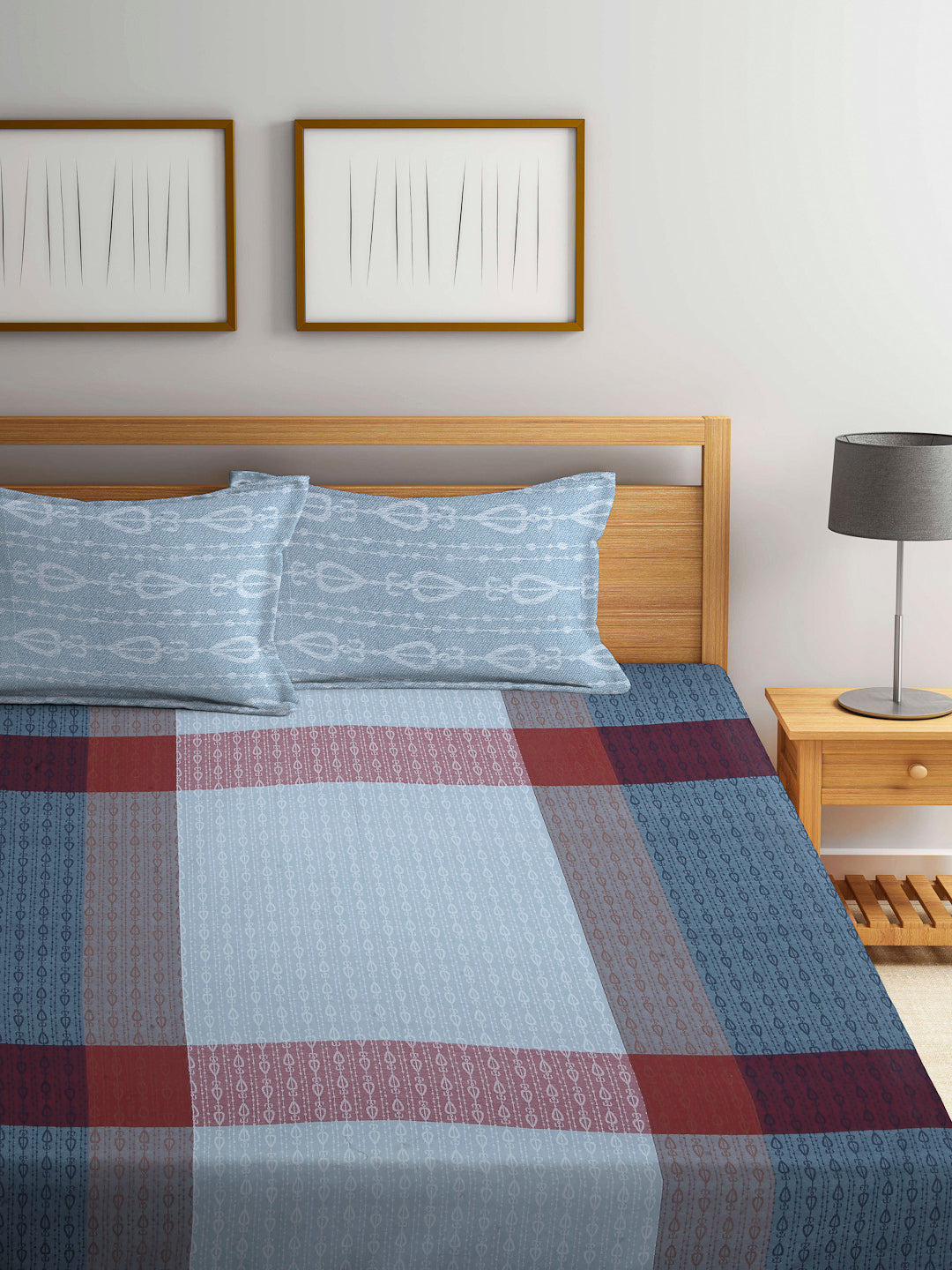 Arrabi Multi Indian Handwoven Cotton Super King Size Bedsheet with 2 Pillow Covers (270 X 270 cm)